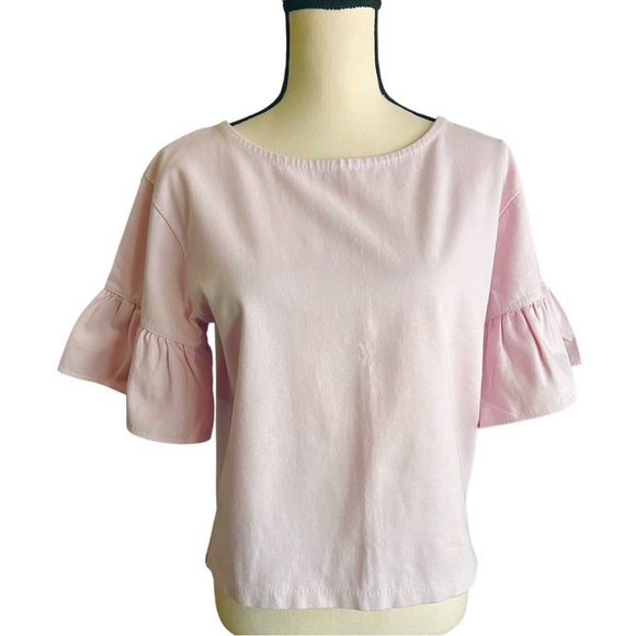 J.Crew pale pink Ruffle Sleeve Boxy Top. Size S..100% cotton. - Picture 2 of 10